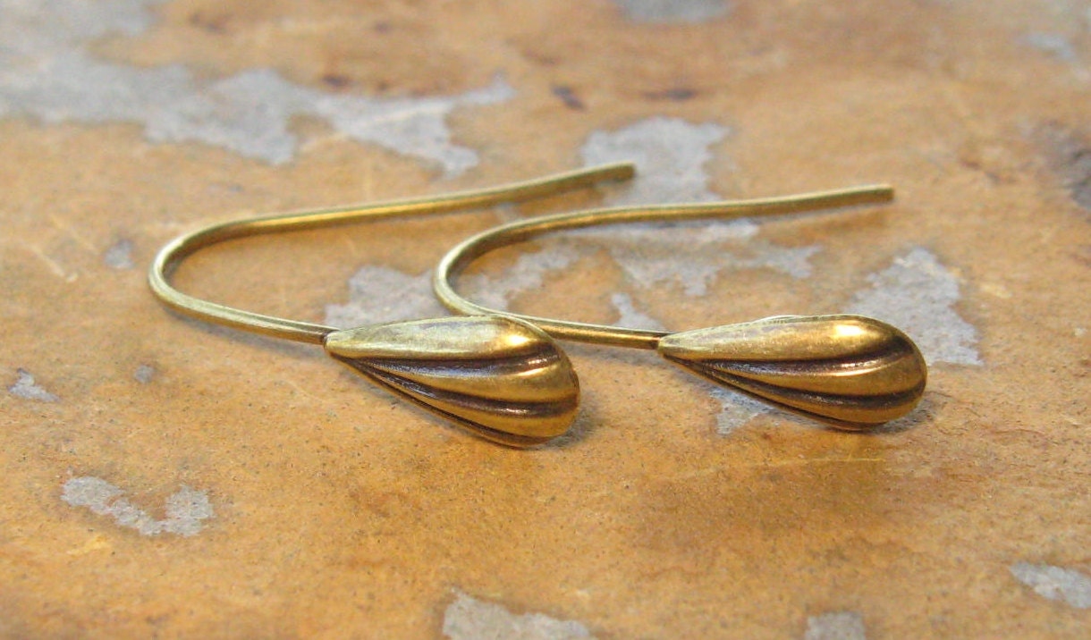 6 Trinity Brass Co. Antique Gold Patina French Hook with Shell Earwires - LOW SHIPPING