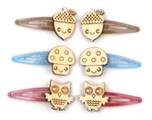 Hair Clips: Owl Acorn Mushroom Bamboo Kawaii Woodland Friends Pack, Blonde Wood