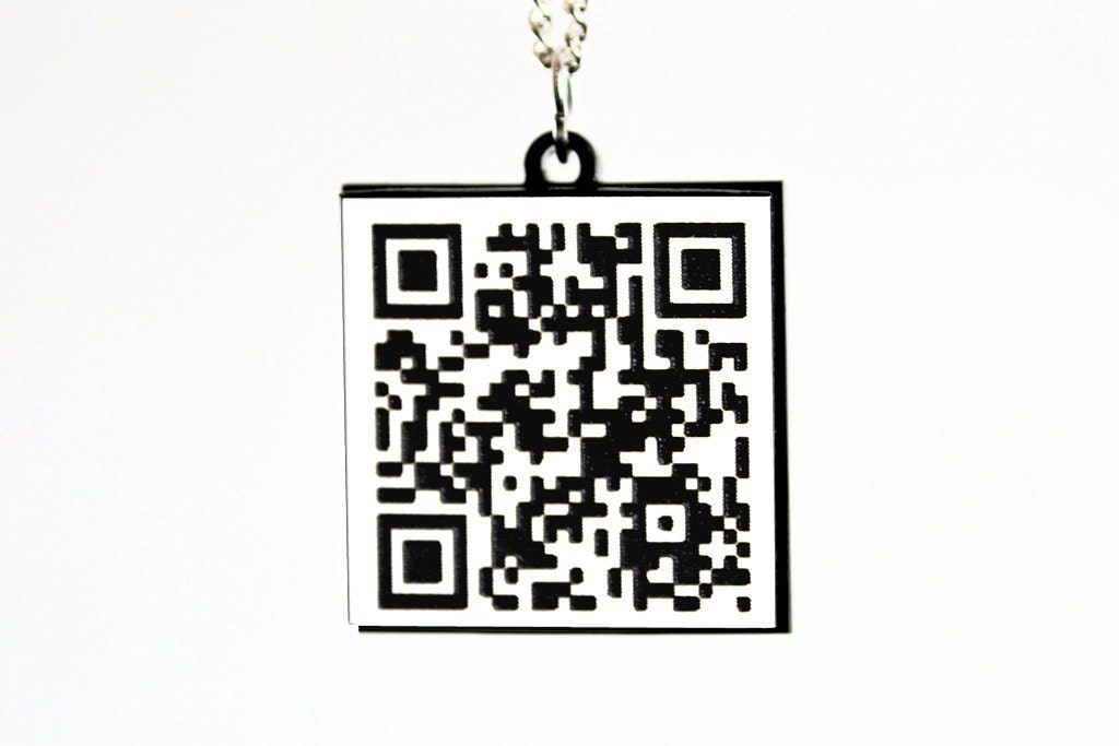 Laser Cut Acrylic Custom QR Code Necklace - Personalized URL Web Address Cell Number SMS or Message