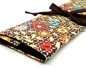 Large Knitting Needle Case Organizer - LATTICE - 30 brown pockets for circular, straight, dpn, or paint brushes