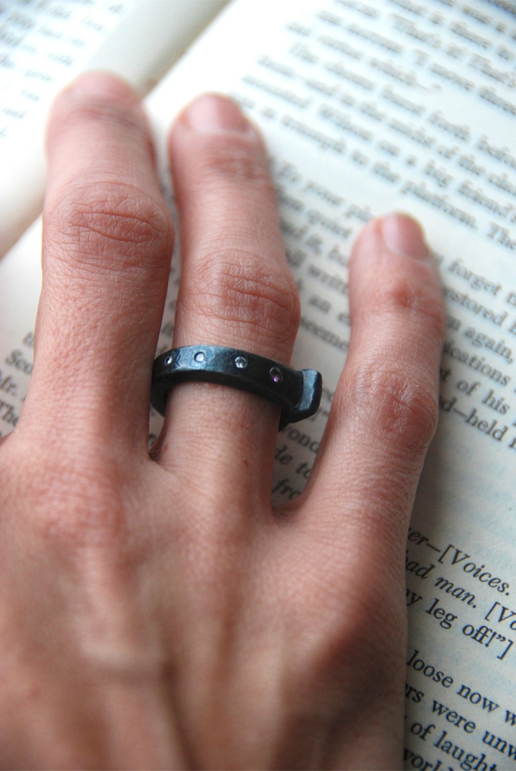 Steampunk Ring Alternative Wedding Diamond And Pink Sapphire In Antique Iron Barn Nail Ring Luxury Gift Idea