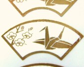 Japanese Stickers Origami Cranes Plum Blossoms GOLD S91