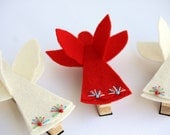 Be My Angel, Holiday Gift Set Red and White Wool Felt Clothespin Magnets Set of 2