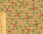 South Sea Imports cotton fabric Holly berries & green leaves Light Brown Background