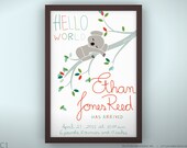 Birth Announcement 13 x 19" - Sleepy Koala - Unframed