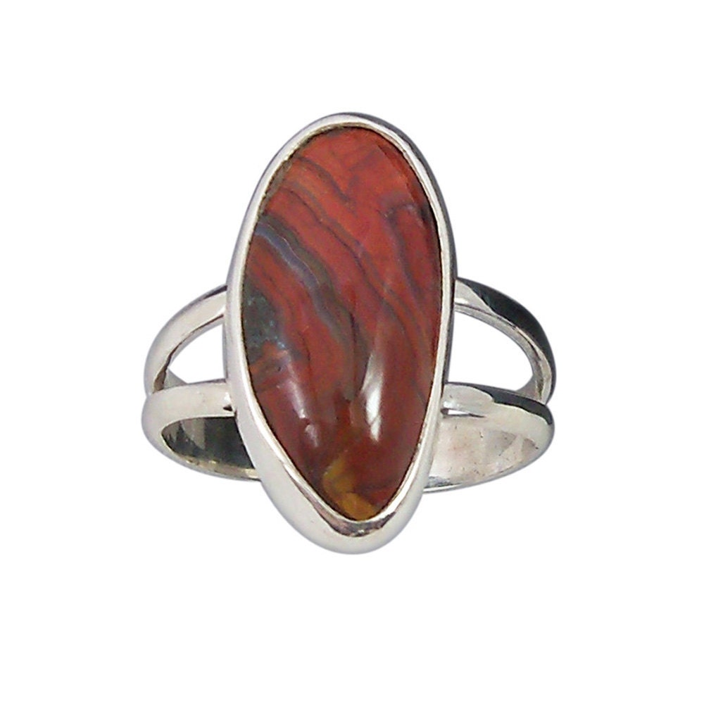 Crazy Lace Agate Ring Set in Sterling Silver, Size 7  r7czle1925