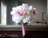 Wedding Bouquet White Rose and Pink Orchid Silk Bridal Bouquet