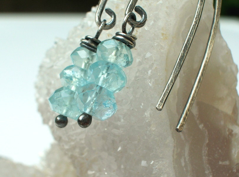Aquamarine Oxidized Sterling Silver Earrings