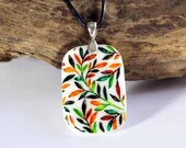 Autumn Leaves  - Engraved White Jade Stone Pendant