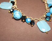 14K gold  filled turquoise and black bracelet