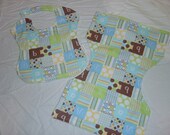 Baby Burp Cloth and Newborn Bib Set in Baby Blocks Print