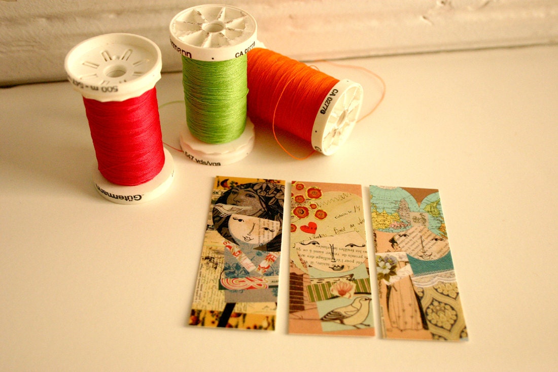 Paper Collage Dolls Magnets (set of 3)