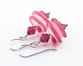 Raspberry Pink Earrings. Sterling Silver & Lampwork Glass Spiral Earrings. Honeysuckle Earrings. Fuchsia Earrings