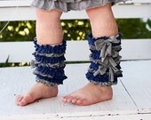 School Uniform Blue Grey Fruffles Ruffled Legwarmers