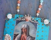 Virgin Mary Wood Collage Tag Plaque Ornament One of a Kind