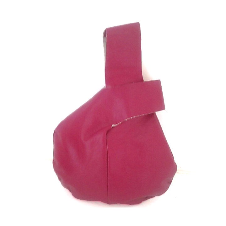 Leather Wristlet Purse Clutch Bag Fuchsia Round