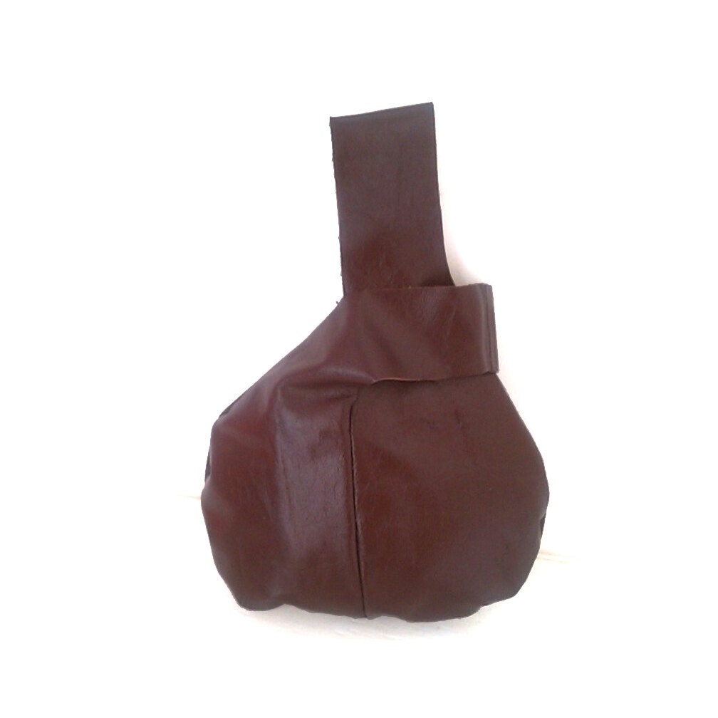 Autumn Chocolate Wristlet Leather Purse Clutch Bag Round Dark Brown