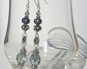 Super Sexy Beaded Dangle Earrings Silver Gray Genuine Pearl Swarovski Crystal Czech Glass Holiday 2011