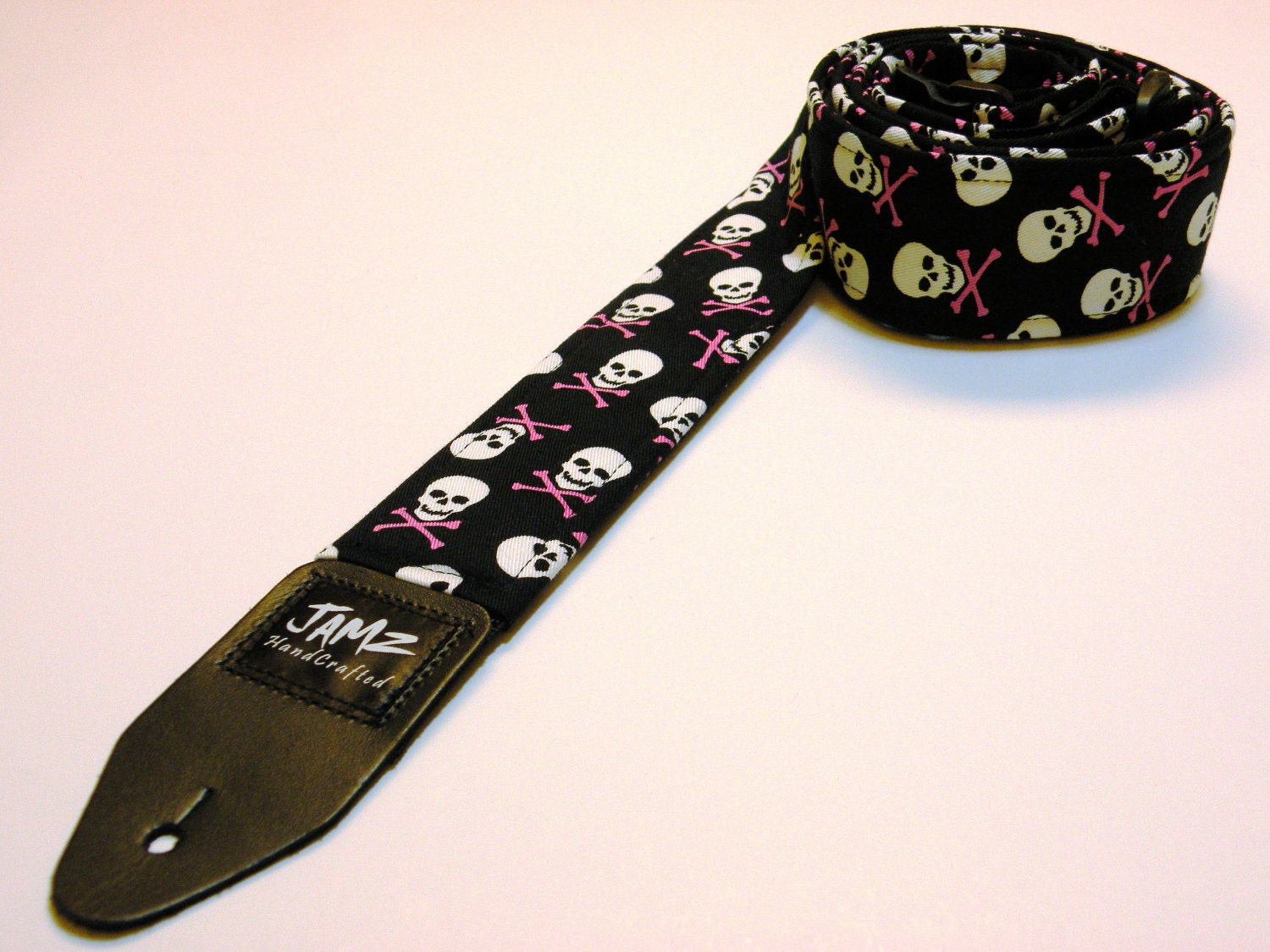 Lady Rocker Guitar Strap - PINK BONEZ - Skulls n Crossbones - Pink - Handmade