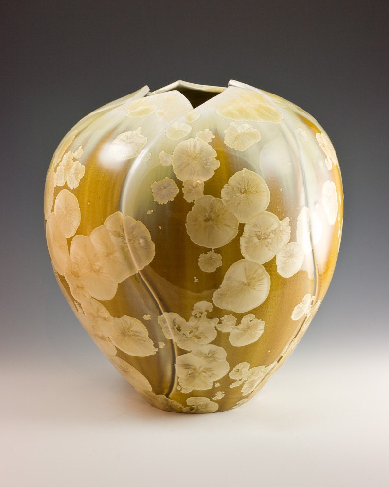 Round Golden Hand Carved Vase