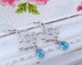 Silver Earrings - Aqua Swarovski Crystal