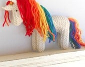 Earth Pony, Waldorf Toy,  Rainbow Unicorn, Stuffed Animal Horse, Eco Kids Toy, HandKnit, All Natural Childrens Toy