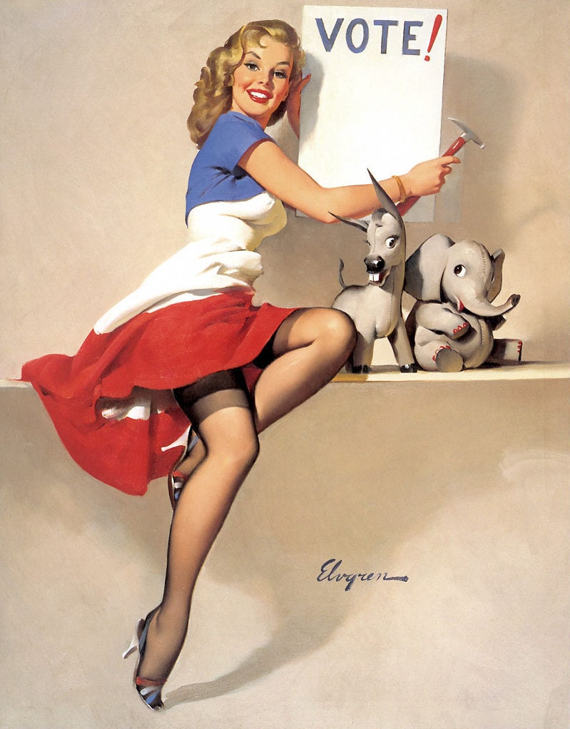Free US shipping Handprinted Cotton Art Reprodn Applique Vintage Sexy Pin-up Girl Gil Elvgren "It's up to you" , 1958