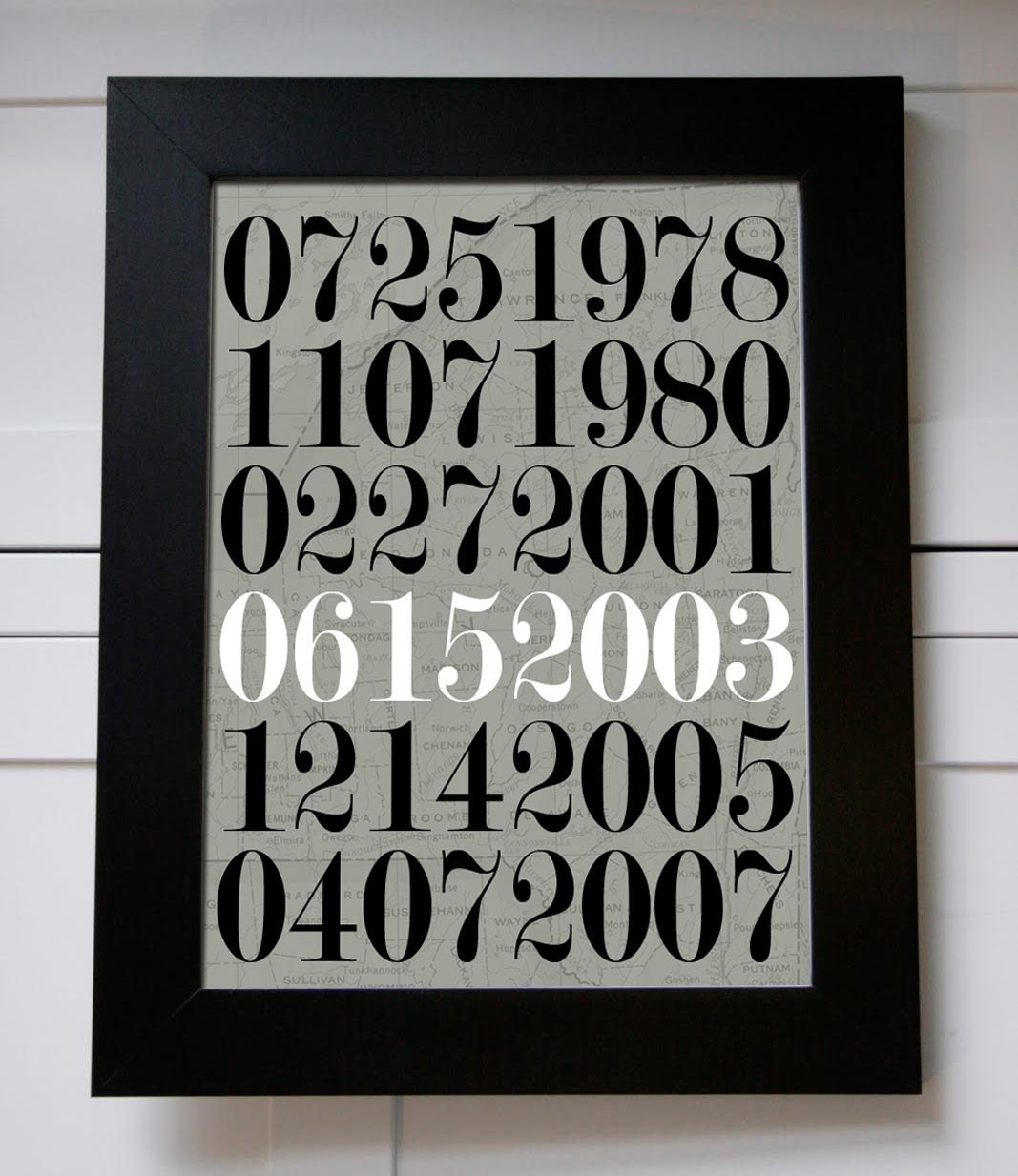 Special Dates Wall Art Numbers With Map - Anniversary Birthdays