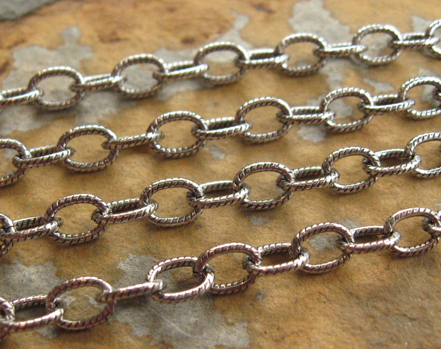 3ft. Antique Silver Medium Etched Cable Chain 6mm Trinity Brass - LOW SHIPPING