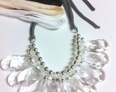 INTERCHANGEABLE Crystal Clear Stormy Seas Custom Briolette Bib Statement Necklace Jersey tie Anthropologie, Clearly Versitile