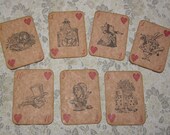 Alice in Wonderland Playing Cards - Ancient/Aged - ephemera, vintage style, red queen, heart, white rabbit, mad hatter, cheshire cat