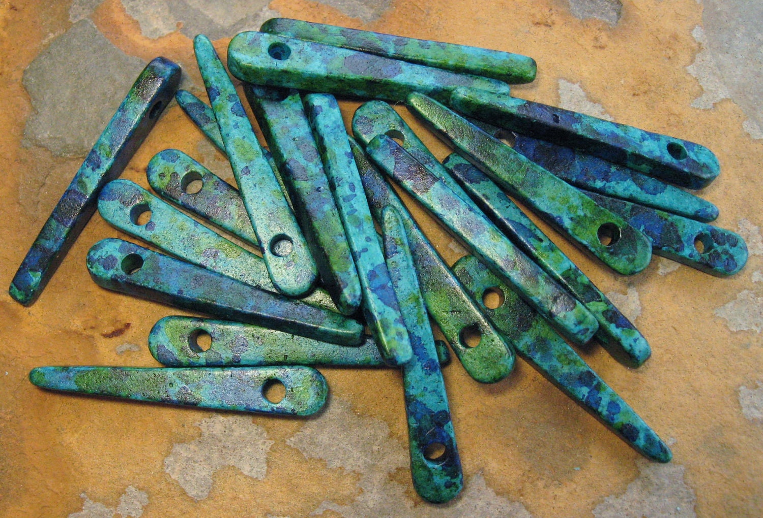 Mykonos Greek Ceramic Beads - 10 Aegean Skinny Spike Beads
