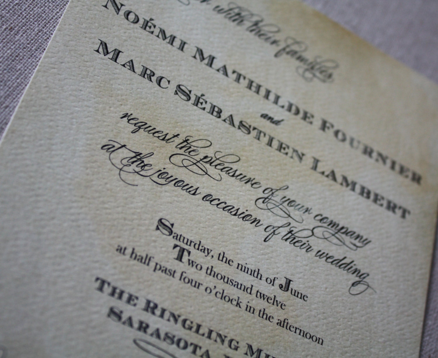 Vintage Circus Wedding Invitation Suite, 50 sets, the Noemi, printed on recycled materials