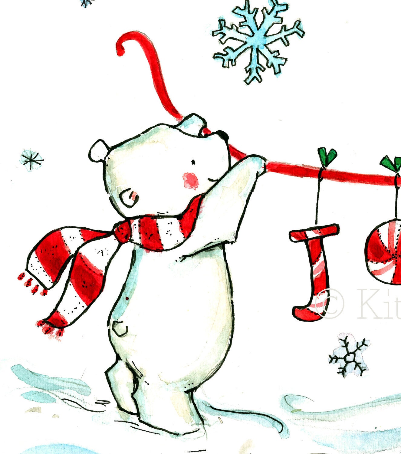 Holiday Christmas wall decor  ---JOLLY BEARS--5x7 archival art print by kit chase