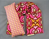 SALE Neck Wrap Eye Pillow Set Hot/Cold Therapy Organic Flaxseed Rice Lavender Scented Garden Maze Brown