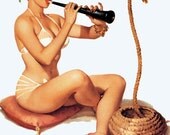Free US shipping Handprinted Cotton Art Reprodn Applique Vintage Sexy Pin-up Girl Gil Elvgren "Charming" , 1961