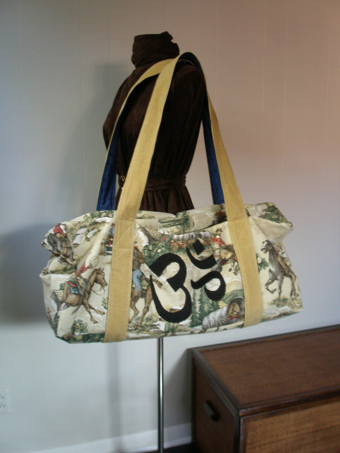 Cowboy print Extra large Yoga Pilates Gym Bag Tote Bag Duffle Bag by Yoga Tote