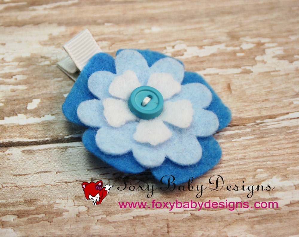 Small Clip Blue and White  No Slip Hanukkah Felt Flower