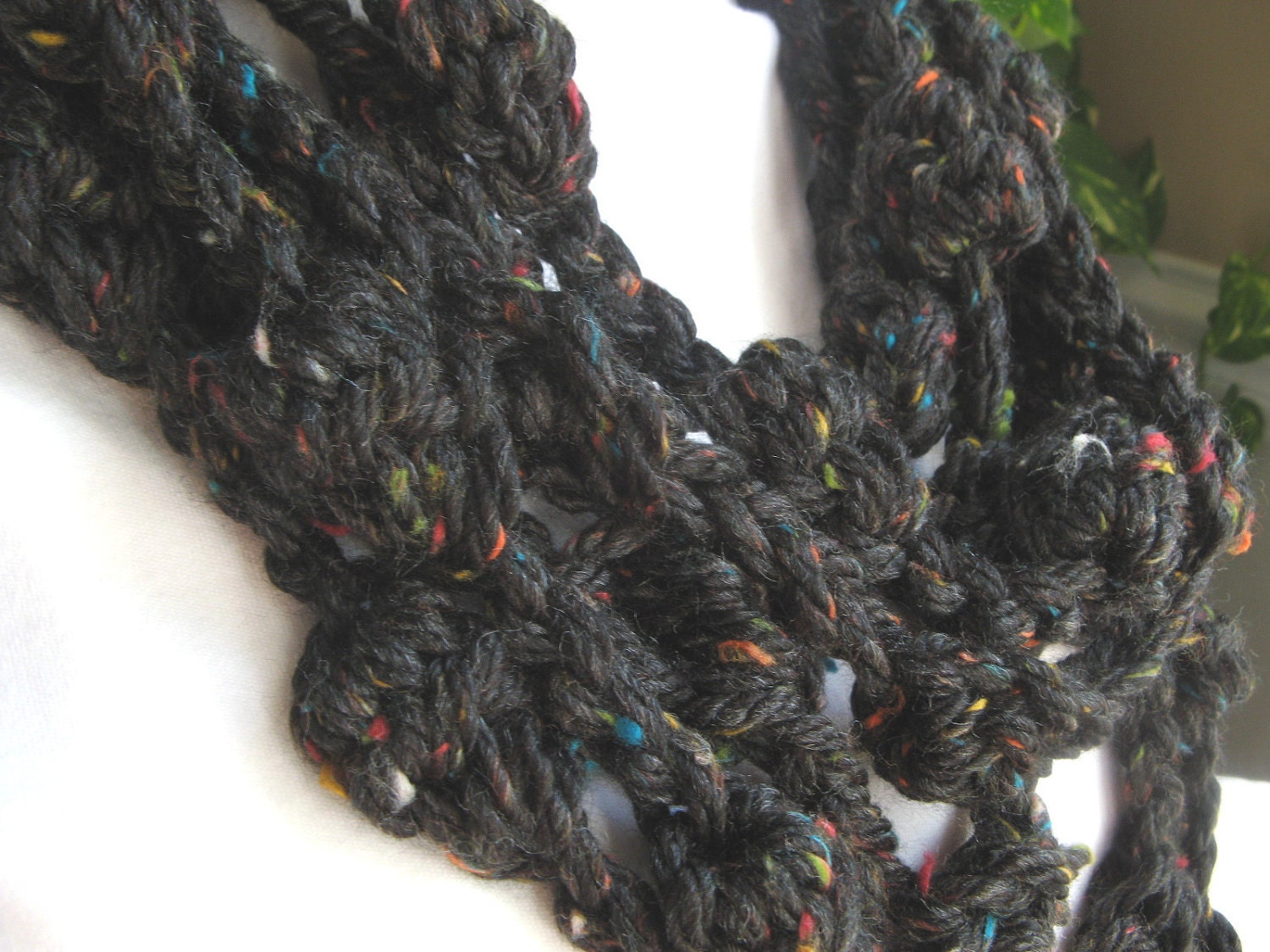 Yarn Necklace Charcoal Gray Crochet Bobble Chunky Tweed 5 Yards