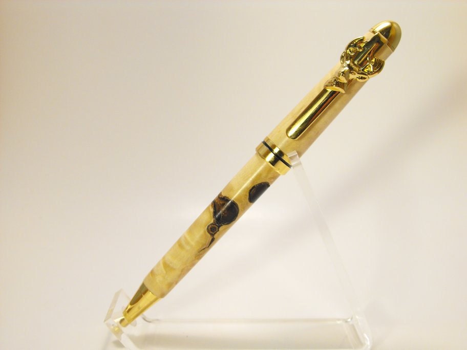 Box Elder Designer Rollerball pen with Deer Clip gold plated finish