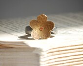 Flower Ring Forget Me Not Brass On Antique Barn Nail Band Mothers Day Gift For Her