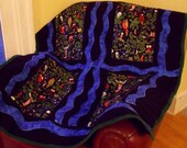 lap quilt Alexander Henry "Holiday Hoot" Black, blue, owls, trees, applique - marylandquilter lap quilt Alexander Henry "Holiday Hoot" Black, blue, owls, trees, applique - marylandquilter