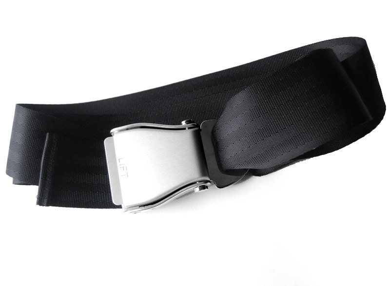 Black Seatbelt Belt - Airline Seat Belt Buckle