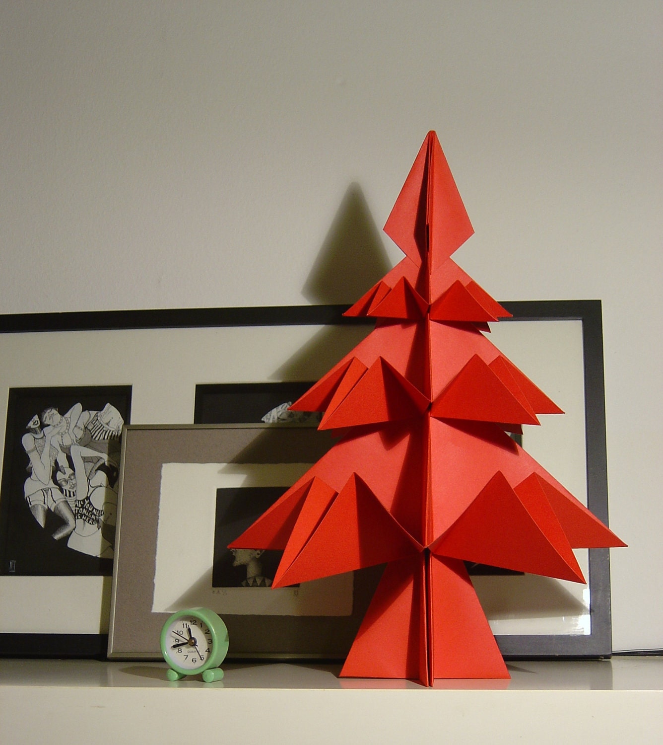 Big RED Origami Christmas Tree . Ornament for home or Christmas Table.