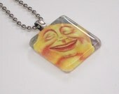 Glass Tile Pendant Necklace - Vintage Style Moon - Digital Art - Celestial