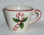 Vintage Christmas Candy Cane Holly Punch Eggnog Cocoa Coffee Tea Mug Cup