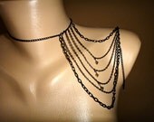 Unique Shoulder Necklace Chain Black with glass beads