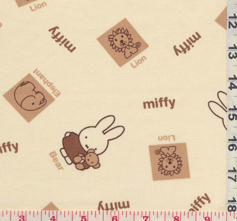 Japanese Fabric: Miffy and Animal Friends Cream  - Kawaii  Half Yard