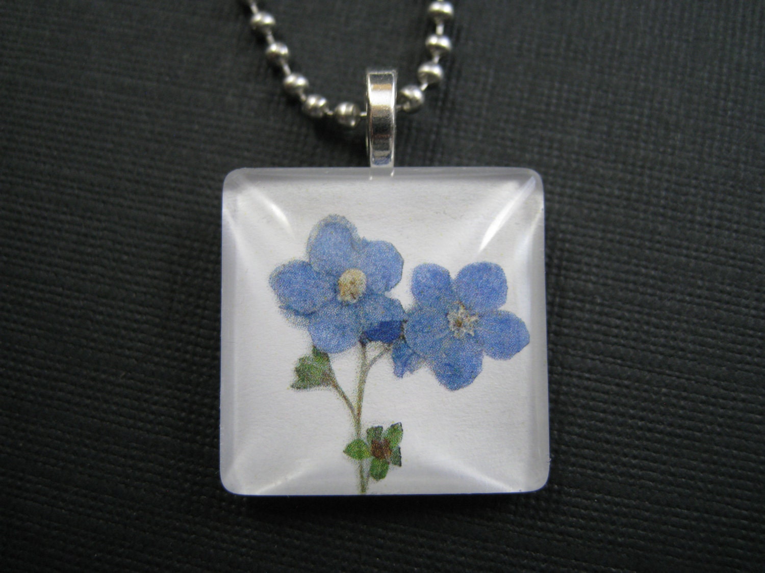 Glass Square Pillow Top Forget Me Not Pendant