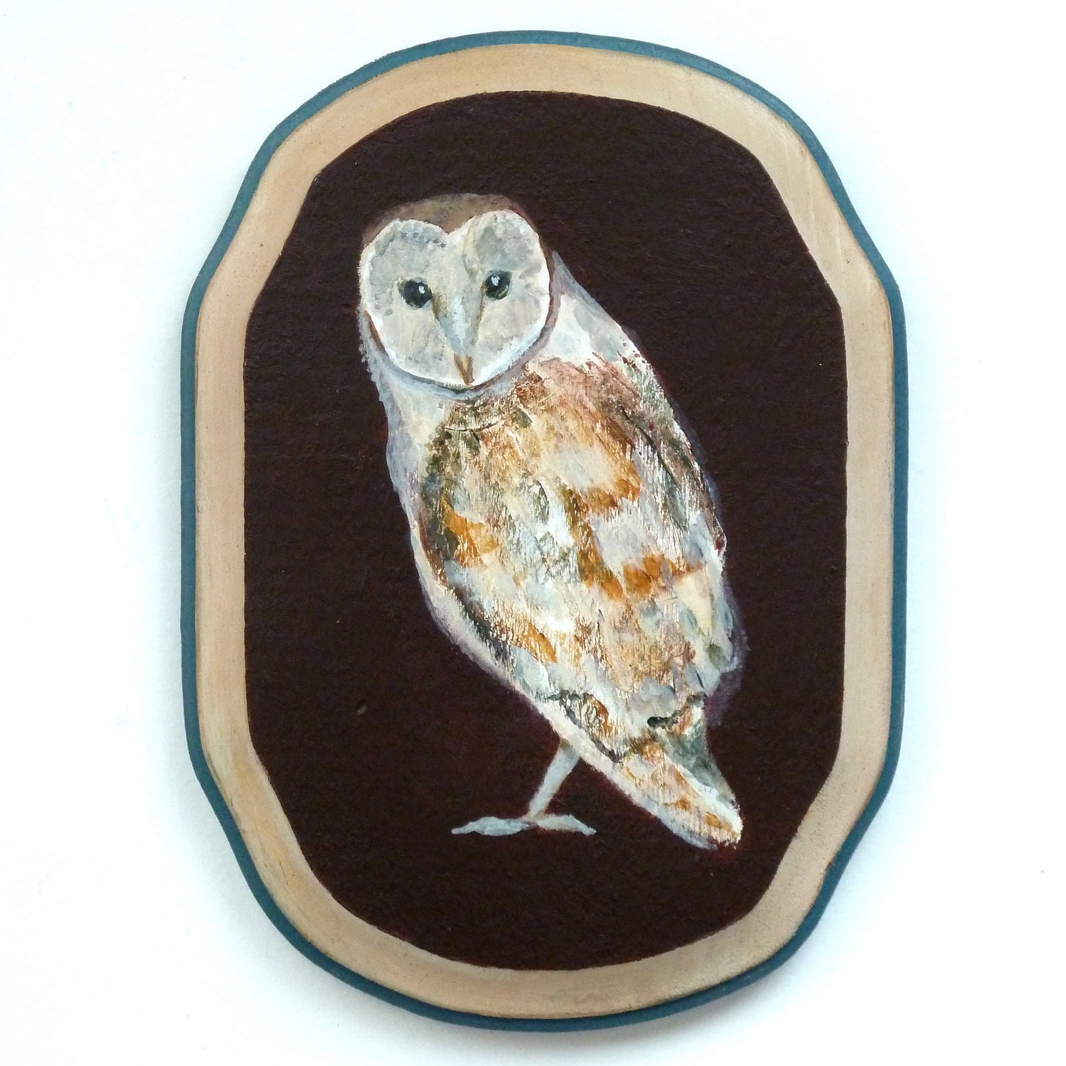 Barn Owl Painting  - Original Woodland White Owl Wall Art on Brown Background